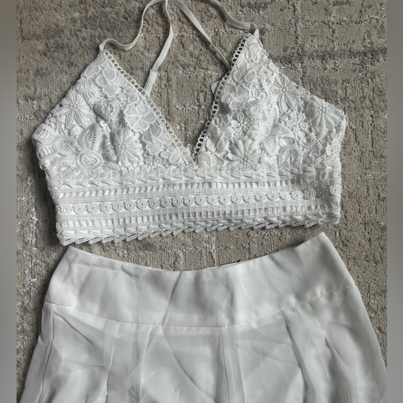 Gorgeous two piece pant set white bridal vacation summer NWT sz M - Picture 7 of 8